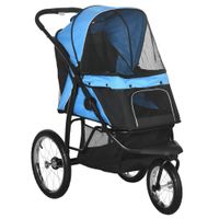 pawhut carrito para perros medianos pequenos con cesta de almacenaje capota ajustable y ventana de malla 111x58x107 cm azul