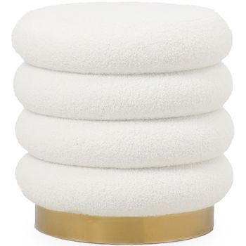 Puff Redondo Tapizado En Tela Bouclé - Gereth Blanco