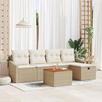 Conjunto De Sofá De Jardín De 6 Piezas Con Cojines Beige Ratán Poli V7645 Unico / Beige