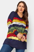 yours top azul marino con franjas difuminadas de color mujer curvy y tallas grandes yours