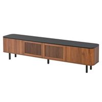 mueble de tv de 190 cm moderno color nogal y con puertas de rejilla