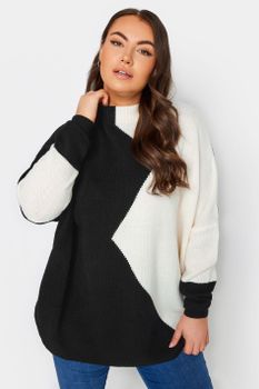 Yours Jersey De Punto Negro Y Blanco Bloques De Color, Mujer Curvy Y Tallas Grandes, Yours