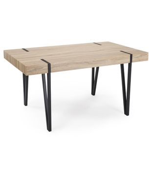 Mesa de comedor moderno con tapa de mdf roble y patas negras