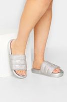 limited collection chanclas anchas acolchadas plateadas strass
