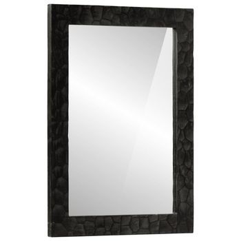 Espejo De Baño Madera Maciza Mango Y Vidrio Negro 50x70x2,5 Cm Vidaxl