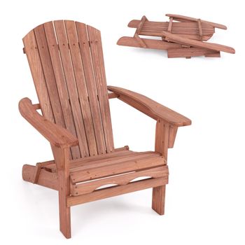 Costway Juego de 1/2 Sillas Plegables de Madera con Respaldo y Reposabrazos Carga 180 Kg Sillón Adirondack para Exterior Césped Patio