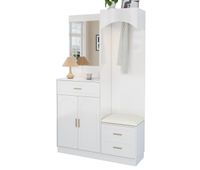mueble recibidor de mdf con zapatero y espejoblanco