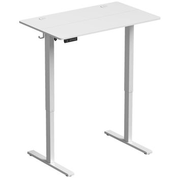 HOMCOM Escritorio Elevable Eléctrico 100x60 cm con 3 Memorias Pantalla LED 2 Ganchos y 2 Pasacables Blanco   Aosom España