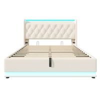 cama con almacenaje de piel sintetica de 140x200 cm - con led y enchufes usb y tipo c - blanco