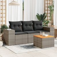 conjunto de sofas de jardin 4 uds  mueble jardin mesa y sillas y cojines ratan sintetico gris cfw371019