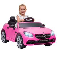 aiyaplay coche electrico mercedes slc 300 12v para ninos de 3-6 anos con mando bocina musica y apertura de puerta 107x625x44 cm rosa   aosom espana