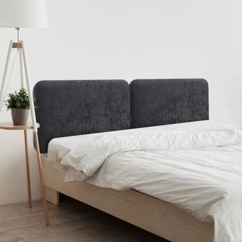 Dhome Cabecero Tapizado En Lana Redondeado Para Pared Acústicos Cabeceros Absorbentes Cabezal Cama Dormitorio (negro, 210cm Dual)