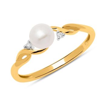 14 quilates anillo de oro con perla de agua dulce y diamantes