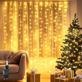Aigostar 2×2m 200LED Cortina de Luces Navidad, 8 Modos Luces de Cadena de Cortina, IP44 Impermeable Cadena de Luces con Temporizador, Guirnalda Luces para Habitacion, Exterior, Fiesta (Blanco Cálido)