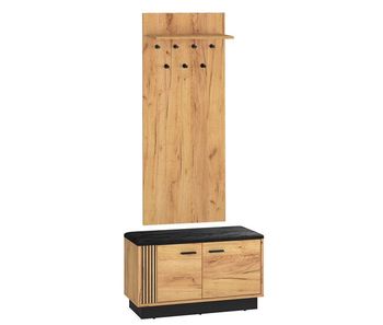 Mueble de entrada con perchero, estante y banco zapatero 2 puertas nilo madera