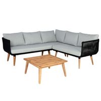mobiliario de jardin sofa de exterior con mesa de madera de acacia tapizada con cojines gris claro 040008318