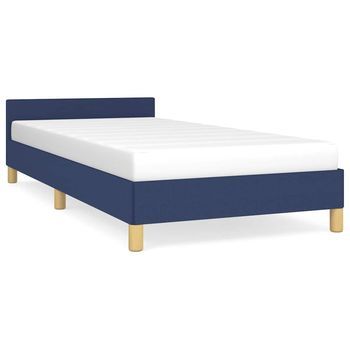 Cama Individual | Cama De Adulto | Estructura De Cama Con Cabecero Sin Colchón Tela Azul 100x200cm