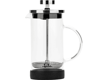 Cafetera de prensa - Jata Hogar HCAF1135, 350 ml, 4 en 1: tetera, cafetera, espumadora y émbolo, Negro/Transparente