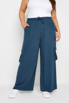 Yours Pantalones Cargo Azul Marino Efecto Lino, Mujer Curvy Y Tallas Grandes, Yours