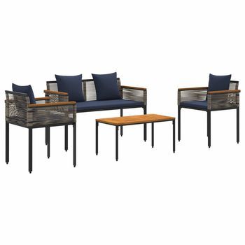 Juego De Muebles De Exterior Gris Y Azul Marino Ratán Sintético Vidaxl