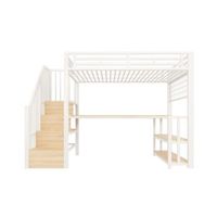 cama alta 90x200 cm - estructura hierro escritorio led almacenamiento usb - blanco