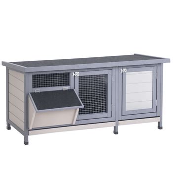 PawHut Conejera de Madera con Techo Abatible y Puertas 112x50x54 cm Gris