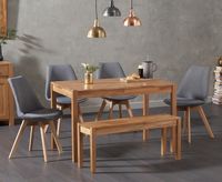 oxford 120cm solid oak dining table with 2 duke fabric chairs and oxford bench