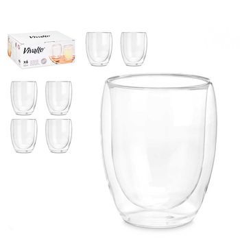 Pack De 6 Vasos Para Refrescos De Borosilicato Con Doble Pared Y 326 Ml De Capacidad. 8x8x11 Cm. Color: Transparente