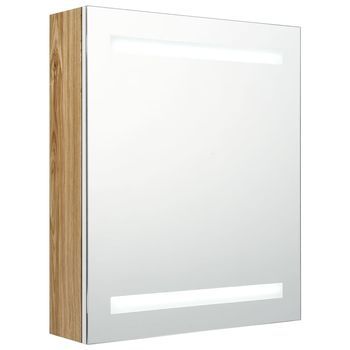 Armario De Baño | Mueble Baño Con Espejo Led Blanco Y Roble 50x14x60 Cm