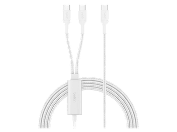 Cable USB - Belkin BoostCharge Pro trenzado USB-C a doble de 140 W, 1.5 m, Universal, Blanco
