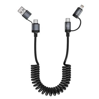 Cable telescópico 6A 100W USB-A/USB-C a iP/USB-C PD carga rápida transmisión de datos línea de núcleo de cobre de 1,5M d