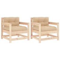pack 2 uds sillones de jardin  silla de jardin  silla de exterior con cojines madera maciza de pino