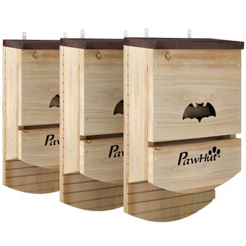 PawHut Lote de 3 Nichos para Murciélagos de Madera refugio para murciélagos con Plataforma Ranurada 23 x 9,5 x 36,5 cm madera natural   Aosom España