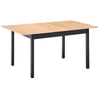 Mesa De Comedor Extensible 120/150 X 90 Cm Tablero Marrón Claro Patas De Madera Negras Madera De Pino Houston