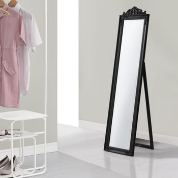 Espejo De Pie - 160x40 Cm - Espejo De Suelo - Marco De Estilo Barroco - Inclinable - Ajustable - Decoración Salón - Dormitorio - Negro [en.casa]®