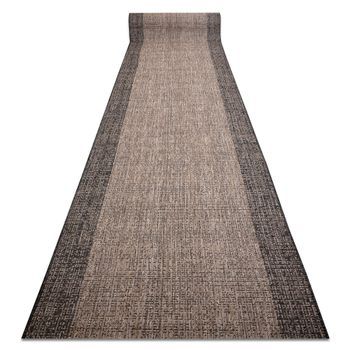 Alfombra De Pasillo Sisal Sion 6053 Marco, Tejido Plano Negro / Marró 100x470 Cm