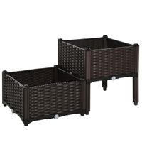 outsunny macetas exterior cuadradas conjunto de 2 jardinera para flores y vegetales con agujeros de drenaje y patas altas 40x40x2644cm   aosom espana
