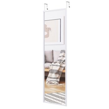 Costway Espejo de Cuerpo Entero para Pared con 2 Set de Ganchos Regulables para Habitación Baño Entrada Blanco 107,4 x 1,5 x 36,5 cm