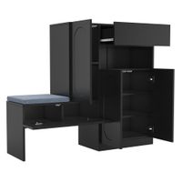 zapatero 2 en 1 puertas arqueadas banco acolchado negro