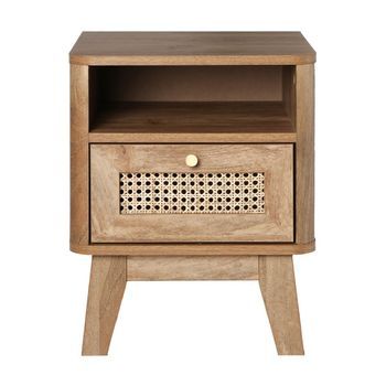 Mesita De Noche 1 Cajón Con Frente De Ratán Y 1 Nicho L39 Cm - Palmo