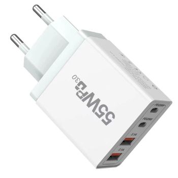 Cargador USB PD de 55W 4 puertos 2USB-A + 2USB-C PD QC PPS Cargador rápido de pared Adaptador Enchufe EU Enchufe US para