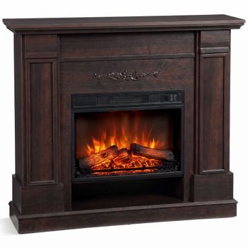 HOMCOM Chimenea Eléctrica de Pie/Empotrable con Marco y Repisa para TV 140 cm, 1800W, Efecto Llama 3D, Temporizador, Marrón