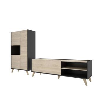 Conjunto Salón Con Módulo Alto Y Mueble Bajo Tv Funcional