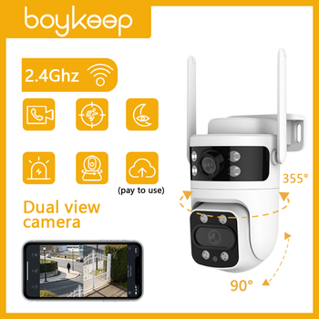 Cámara de seguridad inteligente para el hogar Boykeep, doble lente, doble pantalla, 1080P HD, detección de movimiento, 3 modos de visión nocturna, asistente para el hogar inteligente