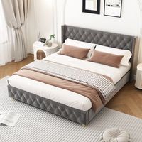 cama tapizada de 180 x 200 cm con cabecero cama para adultos de terciopelo decoracion con botones y remaches gris