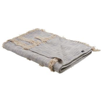 Manta De Algodón Beige Gris 130 X 180 Cm Hecho A Mano Patrón Geométrico Hospet