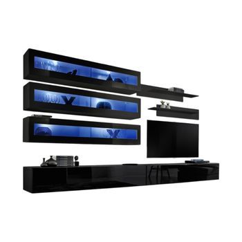 Conjunto De Muebles Colgantes Con Leds Colección Fly J2. Color Negro.