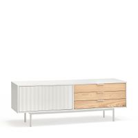 mueble de tv 1 puerta 3 cajones blanco y roble