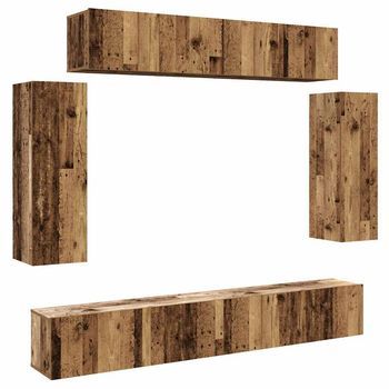 Conjunto De Mueble Tv 6 Uds | Mueble De Salón | Mesa De Tv Montado La Pared Madera Vieja