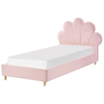 Cama Con Somier Moderna Tapizado De Terciopelo Infantil Somier De Láminas Rosa 90 X 200 Cm Neulise